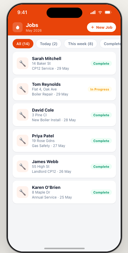 Job workflow screen showing step-by-step job type selection